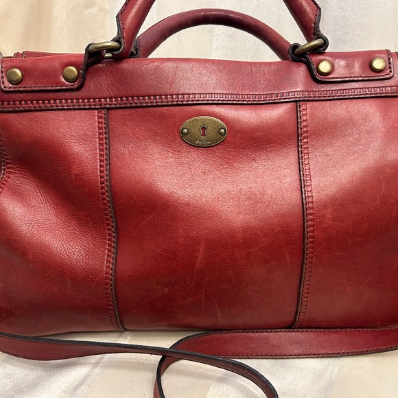 😍🌻 FOSSIL dark warm red Genuine Leather Crossbody Messenger Bag Satchel … - Picture 4 of 13